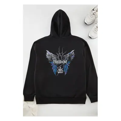 Trendyol Black Oversize/Wide Cut Freedom Back Printed Sweatshirt