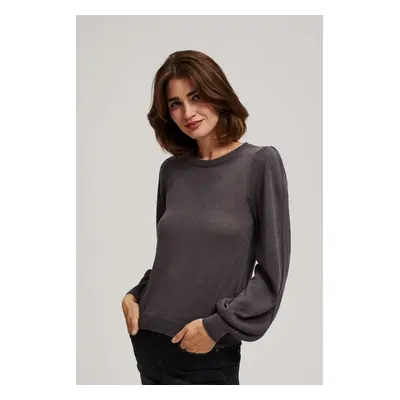 Sweater with puff sleeves and metal thread