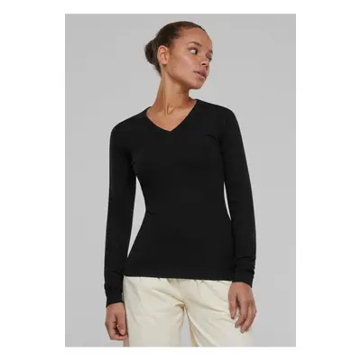 Women's knitted sweater with a V-neck in black