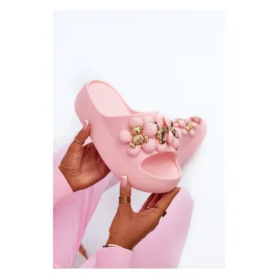 Women's foam slippers with embellishment on a thick sole in pink Bremavia