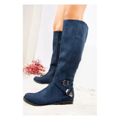 Fox Shoes Navy Blue Women's Suede Boots