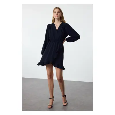 Trendyol Navy Blue Elastic Waist Flounce Mini Woven Dress