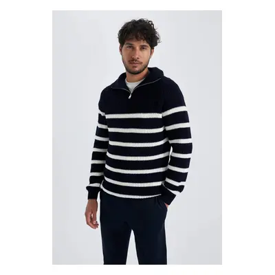 DEFACTO Standard Fit Striped Stand Collar Sweater