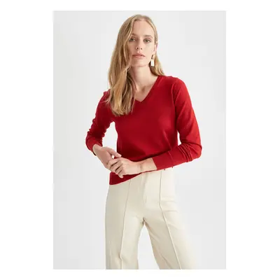 DEFACTO Regular Fit Basic V Neck Extra Soft Textured Basic Sweater