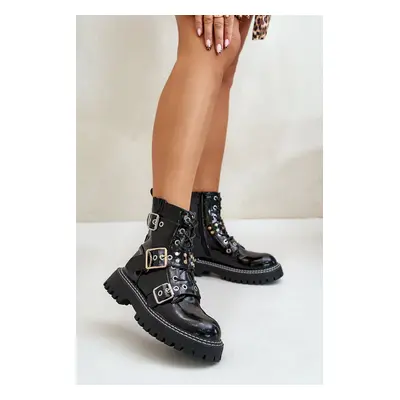 Patent leather ankle boots Workery with buckles black Serizia