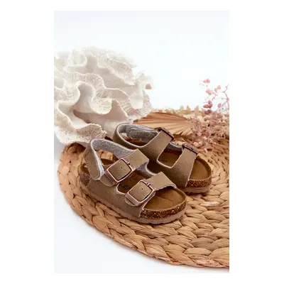 Children's sandals on a cork platform, Velcro fastening, Khaki Rorria