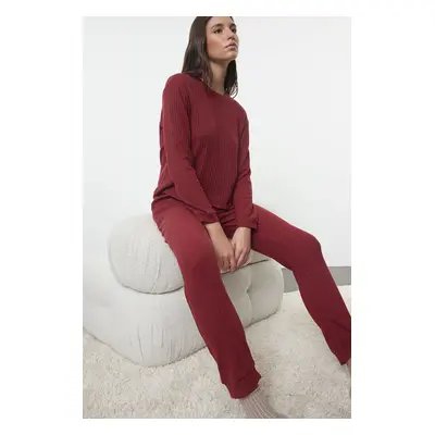 Trendyol Claret Red Soft Touch Ribbed Knitted Pajama Set