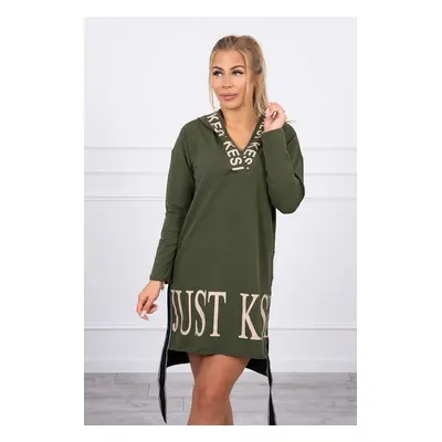 Dress with hood and khaki print