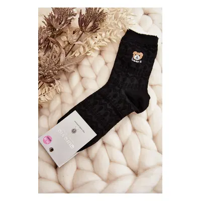 Patterned socks for women with teddy bear, black