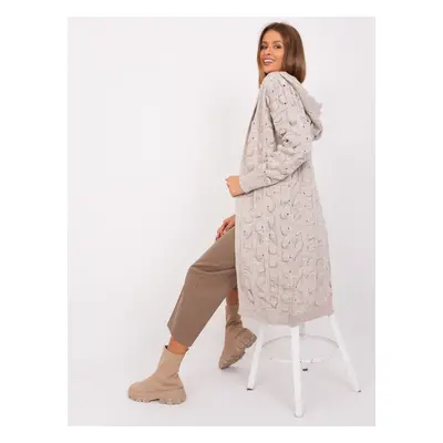 Long beige cardigan with an openwork pattern