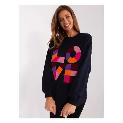 Navy blue hooded sweatshirt with inscription