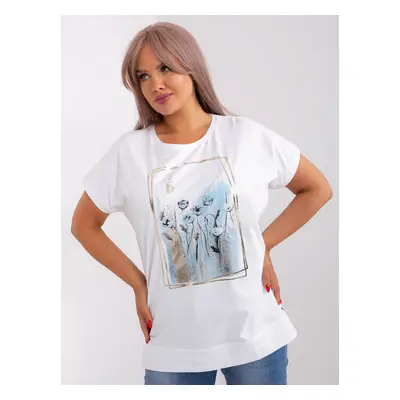 White and light blue blouse plus size with appliqué