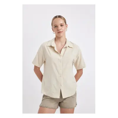 DEFACTO Oversize Fit Linen Look Short Sleeve Shirt