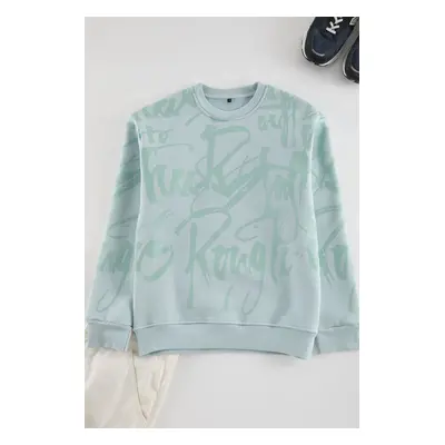 Trendyol Ice Blue Regular Cut Printed Sweatshirt