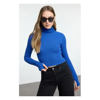 Trendyol Saks Fitted Turtleneck Finger Detailed Ribbed Stretchy Knitted Blouse