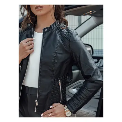 Women's leather transitional jacket with a stand-up collar APRIL black Dstreet