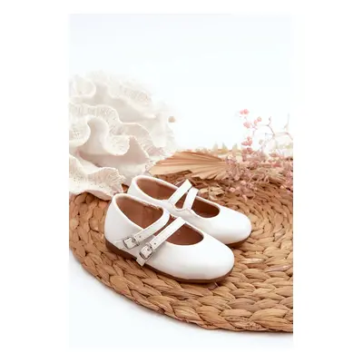 Children's patent leather ballerinas with stripes, white Margenis