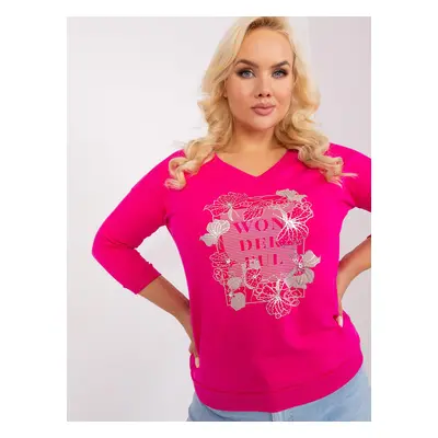 Plus-size fuchsia blouse with jewellery appliqué