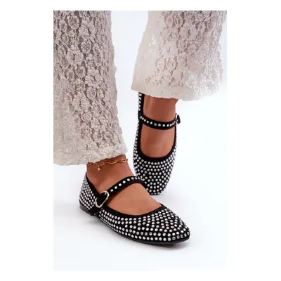 Eco-friendly suede ballerinas decorated with black Tinara rhinestones