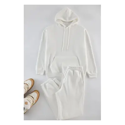 Trendyol Ecru Oversize/Wide Cut Elastic Leg Basic Fleece Inside Tracksuit