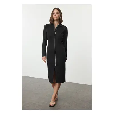 Trendyol Limited Edition Black Fitted Midi Knitted Dress