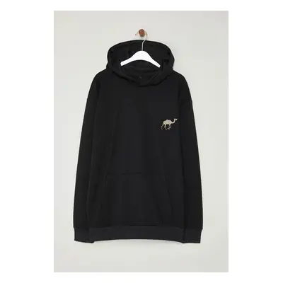 Trendyol Anthracite Oversize/Wide Cut Camel Embroidered Fleece Inside Hooded Sweatshirt