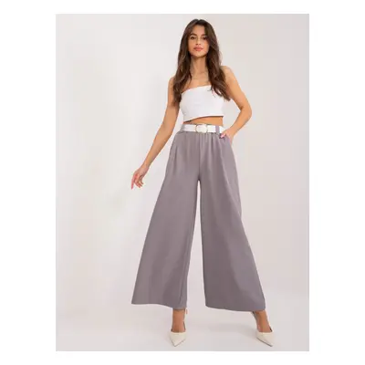 Grey fabric palazzo trousers with belt