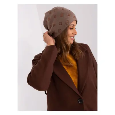 Brown women's winter hat with rhinestones