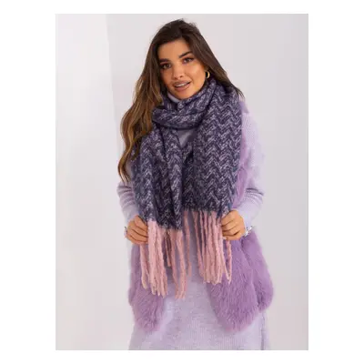 Navy blue and pink fringed scarf