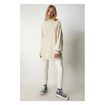 Happiness İstanbul Women's Cream High Neck Oversize Basic Knitwear Sweater