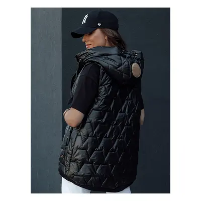 Women's quilted vest with hood GLITZY black Dstreet