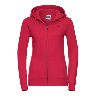 Red women's sweatshirt with hood and zipper Authentic Russell