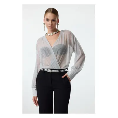 Trendyol Silver Double Breasted Neck Knitted Bodysuit