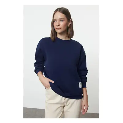 Trendyol Navy Blue Label Detailed Regular Crew Neck Knitted Sweatshirt