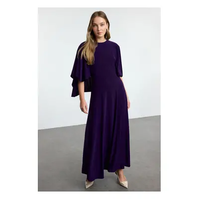 Trendyol Purple Relaxed Pattern Skater Maxi Stretch Knit Dress