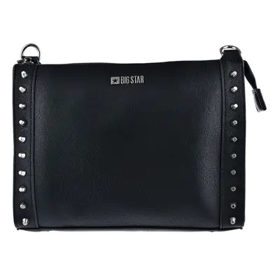 Messenger Leather Bag with Big Star Studs KK574136 Black