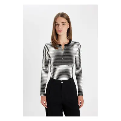 DEFACTO Slim Fit Crew Neck Striped Ribbed Camisole Long Sleeve T-Shirt