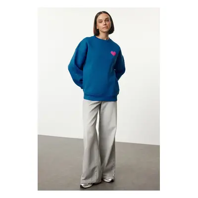 Trendyol Saks Thick Inside Fleece Chest and Back Embossed Oversize Knitted Sweatshirt