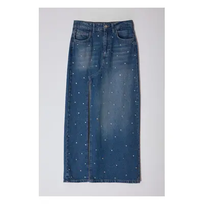 Trendyol Limited Edition Blue Stone High Waist Maxi Denim Skirt