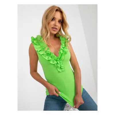 Light green ribbed top with ruffles