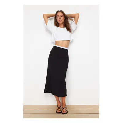 Trendyol Black Waist Detailed Scuba Flexible Midi Skirt