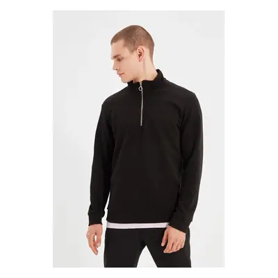 Trendyol Black Regular/Regular Fit High Neck Zipper Detail Basic Cotton Sweatshirt