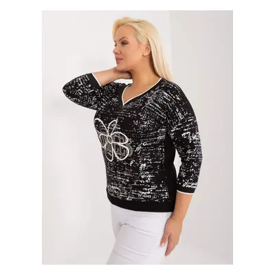 Plus size black cotton blouse with 3/4 sleeves