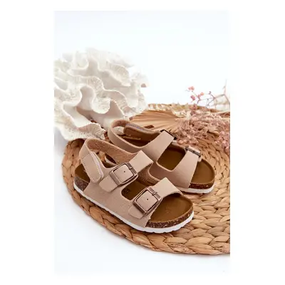 Children's sandals on a cork platform, Velcro fastening, Beige Rorria