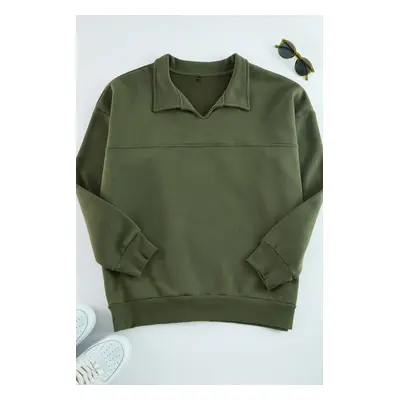 Trendyol Khaki Large Size Oversize/Wide Cut Sweatshirt with Stitching Detail