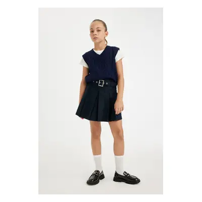 DEFACTO Girl Belt Detailed Gabardine Pleated Skirt