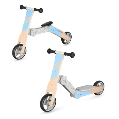 Spokey WOO-RIDE MULTI - Wooden children's balance bike and scooter in one, blue