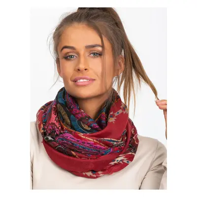 Scarf with folk patterns, burgundy