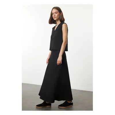 Trendyol Black V Neck Normal Waist Maxi Knitted Blouse/Skirt Top-Bottom Set