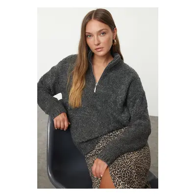 Trendyol Anthracite Boucle Yarn Stand Collar Knitwear Sweater